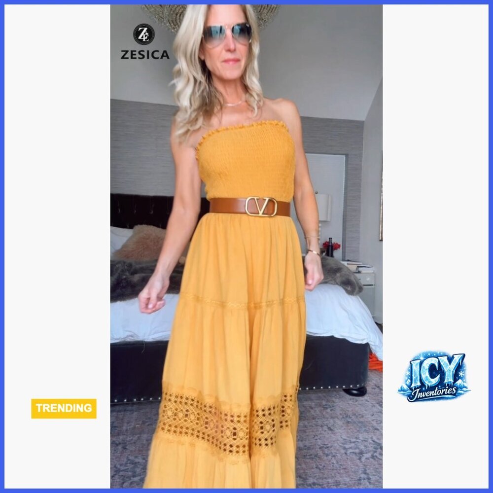 Rayon Maxi Dress Strapless Backless Boho Summer Beach Vacation - Picture 7 of 7